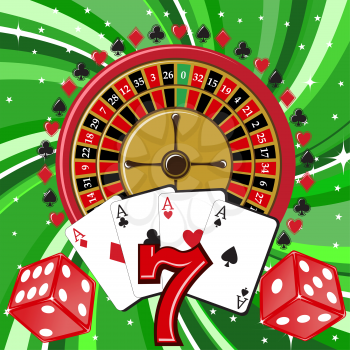 Royalty Free Clipart Image of a Roulette Table and Cards