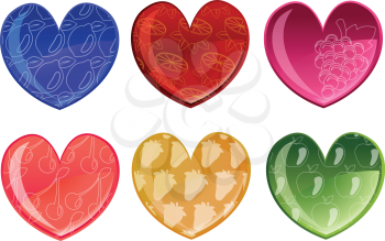 Royalty Free Clipart Image of Fruity Heart Icons
