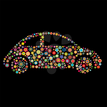 Royalty Free Clipart Image of a Floral Car