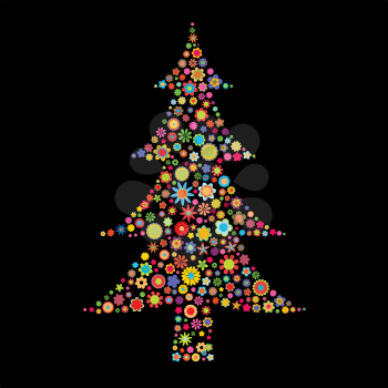 Royalty Free Clipart Image of a Floral Christmas Tree