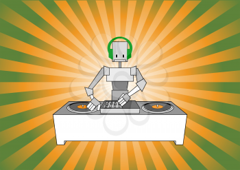 Royalty Free Clipart Image of a Robot DJ