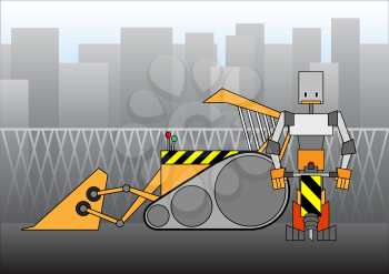 Royalty Free Clipart Image of a Robot Construction Worker