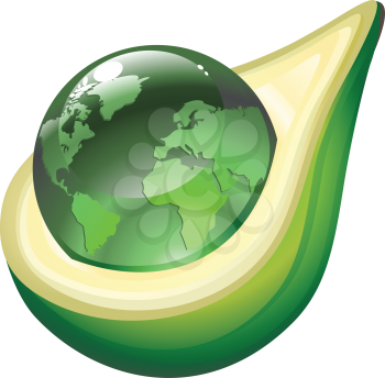 Royalty Free Clipart Image of a Globe in an Avocado