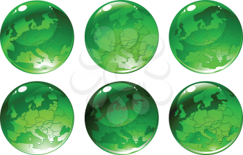 Royalty Free Clipart Image of Green Globe Icons
