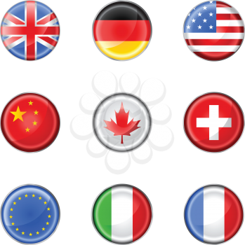 Royalty Free Clipart Image of Various Flag Buttons