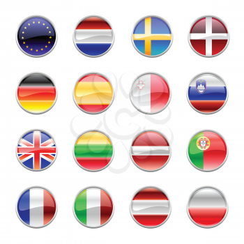 Royalty Free Clipart Image of Buttons of European Flags