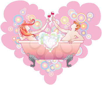 Royalty Free Clipart Image of a Couple in a Bathtub