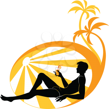Royalty Free Clipart Image of a Man Drinking on the Beach