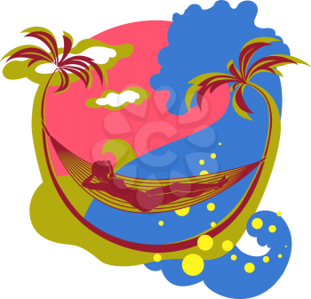 Royalty Free Clipart Image of a Woman in a Hammock at the Beach