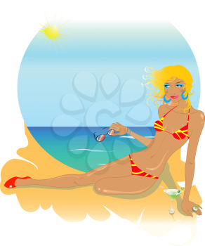 Royalty Free Clipart Image of a Woman at the Beach