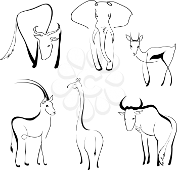 Royalty Free Clipart Image of Drawings of Wild Animals