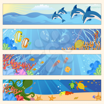 Royalty Free Clipart Image of Marine Life Banners