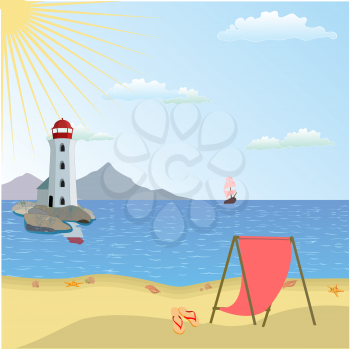 Royalty Free Clipart Image of a Lighthouse by a Beach