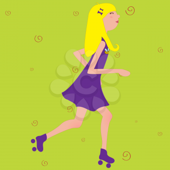 Royalty Free Clipart Image of a Girl on Rollerskates