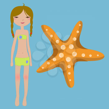 Royalty Free Clipart Image of a Girl with a Starfish