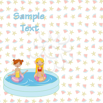 Royalty Free Clipart Image of Girls in a Swimming Pool