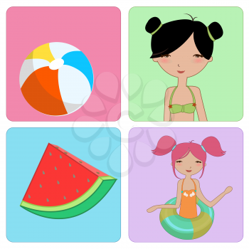Royalty Free Clipart Image of Girls and a Beach Ball
