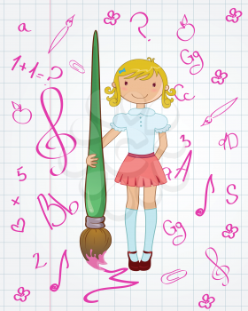 Royalty Free Clipart Image of a Girl With a Paintbrush
