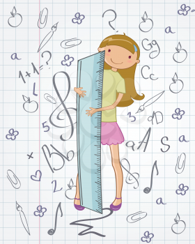 Royalty Free Clipart Image of a Girl Holding a Ruler