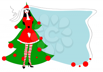 Royalty Free Clipart Image of a  Woman by a Christmas Tree