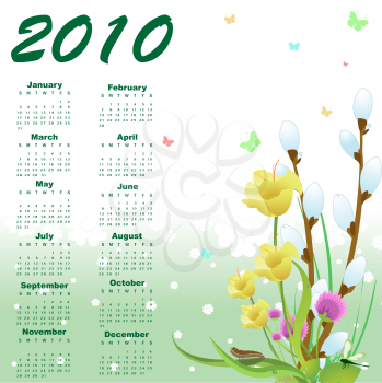 Royalty Free Clipart Image of a Floral 2010 Calendar