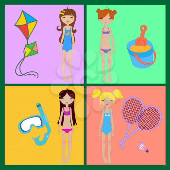 Royalty Free Clipart Image of Girls at the Beach