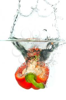Royalty Free Photo of a Red Pepper in Water