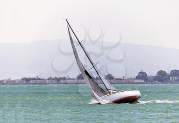 Royalty Free Photo of a Yacht Sailing in the San Francisco Bay