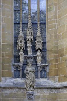 Statues of saints on the wall of Saint Jacob Church, lutheran in the Rothenburg ob der Tauber, Germany
