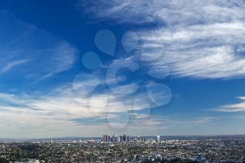 Los Angeles downtown, bird's eye view at sunny day