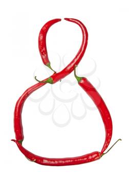 Number 8 made from chili, with clipping path
