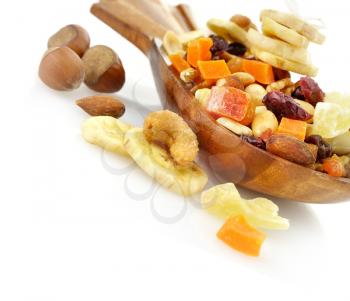 Royalty Free Photo of a Bowl of Mixed Nuts and Fruit