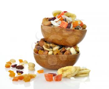 Royalty Free Photo of Bowls of Mixed Nuts and Fruit