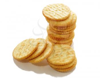 a stack of crackers on white background
