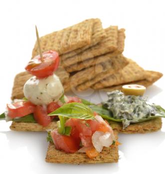 Appetizers With Crackers,Dip ,Vegetables And Mozzarella Cheese
