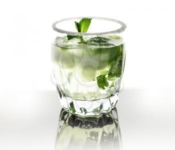 cocktail with lime  ,mint and ice cubes