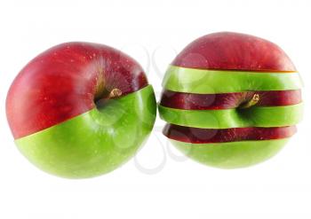 green and red apples , close up on  white background