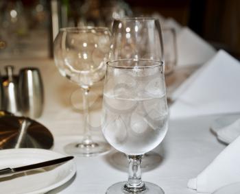 Glasses Set On A Restaurant Table