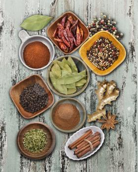Spices Collection On A Rusty Wooden Surface