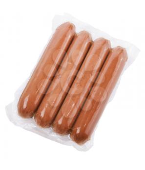 Sausages In A Plastic Package Isolated  On White Background 