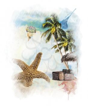 Watercolor Digital Painting Of  Vacation Theme