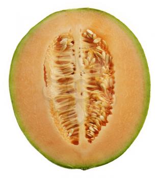 Half Of An Orange Honeydew Melon Isolated On White Background