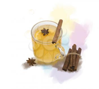 Digital Painting of  Hot Apple Cider With Spices