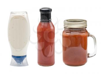 set of sauce bottles isolated on white background