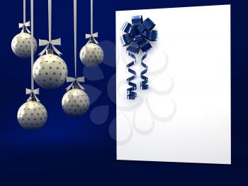 Royalty Free Clipart Image of a Present and Christmas Ornaments