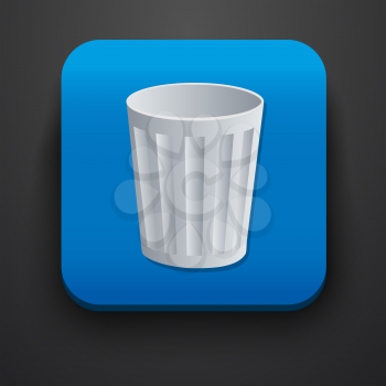 Trash symbol icon on blue. Vector illustration