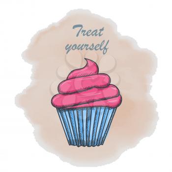 Hand drawn muffins color background. Vector illustration