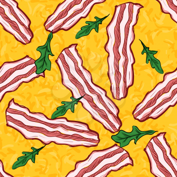 Seamless pizza with cheese and bacon. Vector pattern
