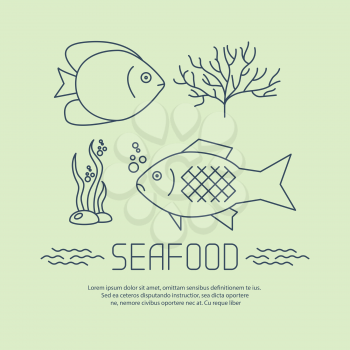 Seafood icon with fishs and seaweed. Vector