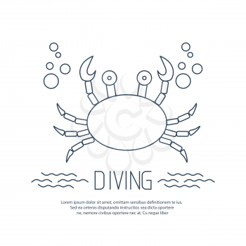 Diving icon with crab and bubbles. Vector
